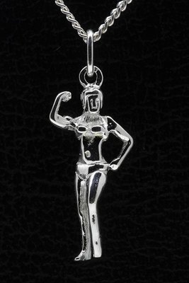 Zilveren bodybuildster ketting hanger