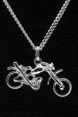 Zilveren Motorcross ketting hanger