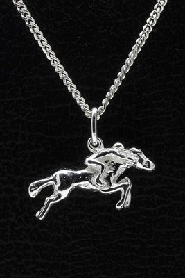 Zilveren Paard ketting hanger - met jockey