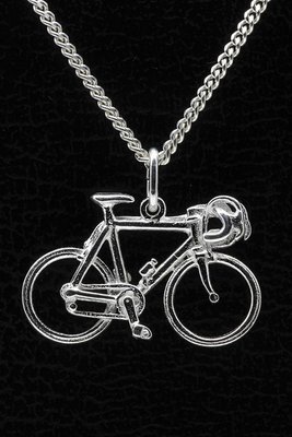 Zilveren Racefiets ketting hanger - groot