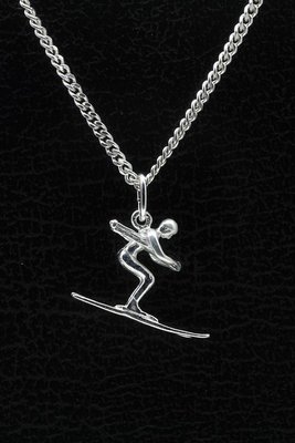 Zilveren Skier ketting hanger - middel