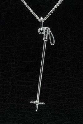 Zilveren Skistok ketting hanger