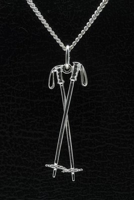 Zilveren Skistok ketting hanger - dubbel