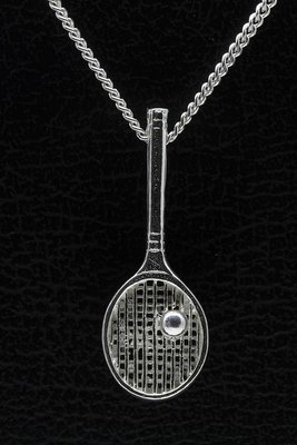 Zilveren Tennisracket ketting hanger - groot met bal