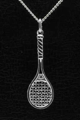 Zilveren Tennisracket ketting hanger - groot