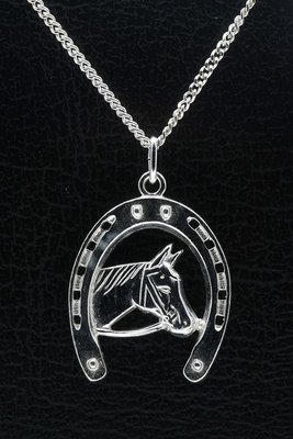 Zilveren Hoef paardenhoofd ketting hanger - XL