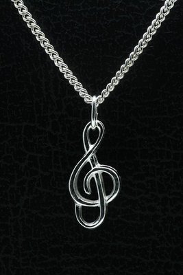 Zilveren Muzieksleutel ketting hanger - middel