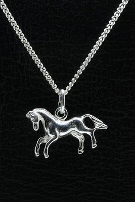Zilveren Paard waaierstaart ketting hanger