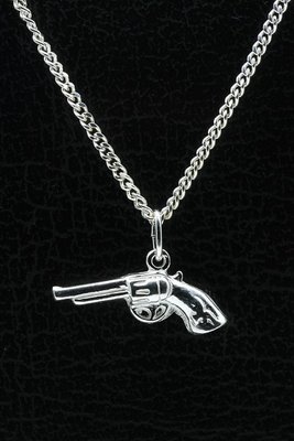 Zilveren Revolver licht ketting hanger