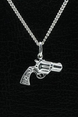 Zilveren Revolver zwaar ketting hanger