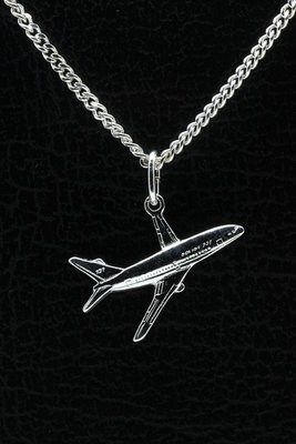 Zilveren Vliegtuig Boeing 737 ketting hanger