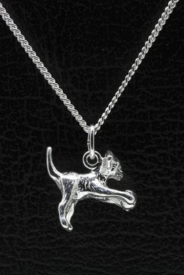 Zilveren Poes ketting hanger - met bal