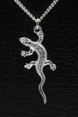Zilveren Salamander/Gekko ketting hanger