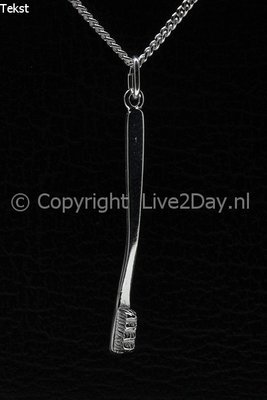 Zilveren Tandenborstel ketting hanger - groot