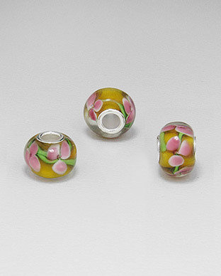 Zilveren glas bead - deco bloem