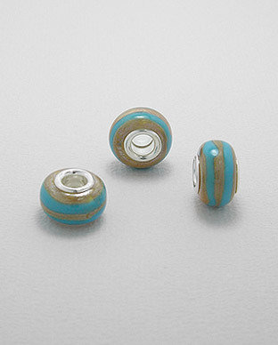 Zilveren glas bead - deco blauwe band