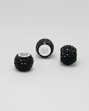 Zilveren glaskristal bead - deco kristal zwart