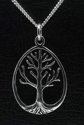 Zilveren Levensboom hanger - ovaal