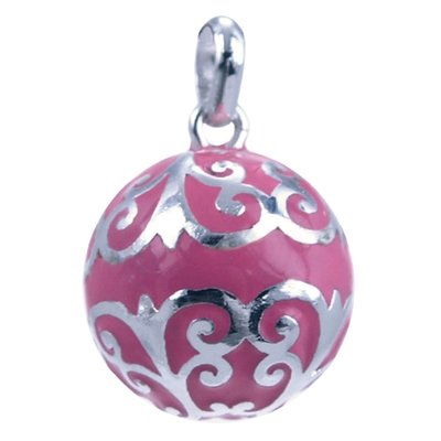Zilveren Zwangerschap klankbal hanger - roze