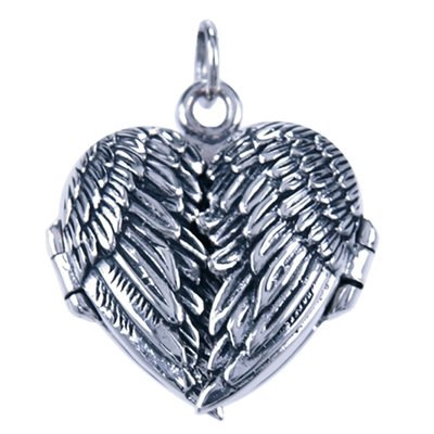 Zilveren Medaillon hart hanger - Vleugels - 1 foto