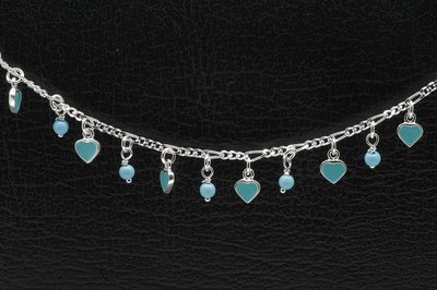 Zilveren hartjes turquoise Tiener armband - 16 cm