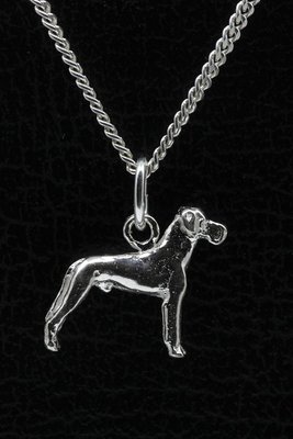 Zilveren Duitse dog oren ongecoupeerd ketting hanger - klein