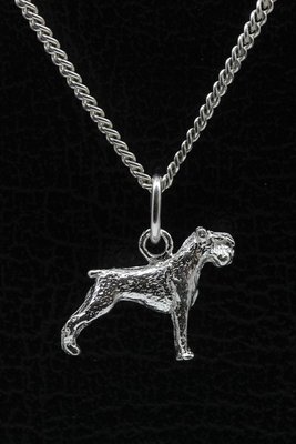 Zilveren Schnauzer middelslag oren ongecoupeerd ketting hanger - klein