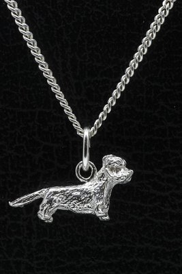 Zilveren Dandie dinmont terrier ketting hanger - klein