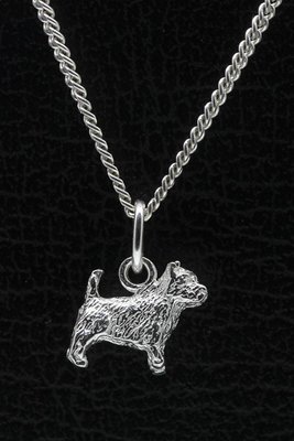Zilveren Norwich terrier met staart ketting hanger - klein