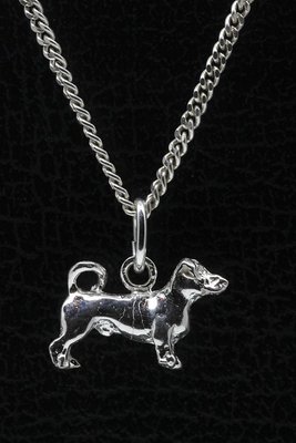 Zilveren Jack russell terrier gladhaar met staart ketting hanger - klein