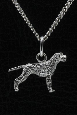 Zilveren Vizsla staande hond draadhaar met staart ketting hanger - klein