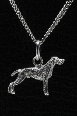 Zilveren Vizsla staande hond draadhaar  ketting hanger - klein