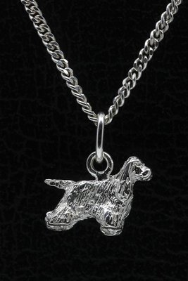 Zilveren Amerikaanse cocker spaniel met staart ketting hanger - klein