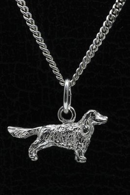 Zilveren Engelse cocker spaniel met staart ketting hanger - klein