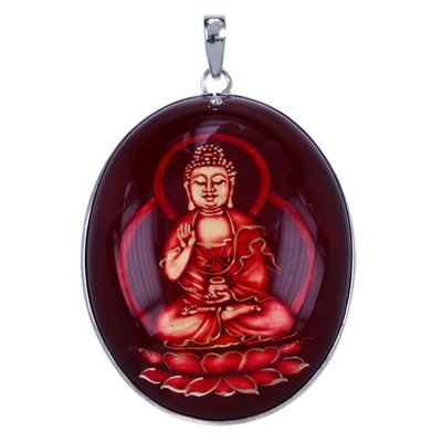Zilveren Boeddha ketting hanger - in hars gekerfd