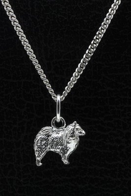 Zilveren Chow Chow langhaar ketting hanger - klein