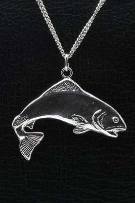 Zilveren Zalm groot ketting hanger