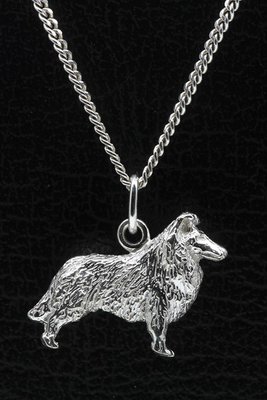 Zilveren Collie ketting hanger - langhaar - groot