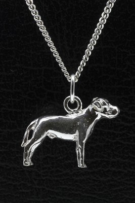 Zilveren Amerikaanse bulldog ongecoupeerd met staart ketting hanger - groot