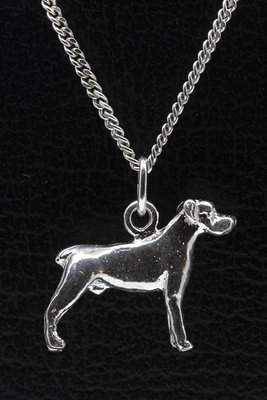 Zilveren Cane corso oren ongecoupeerd ketting hanger - groot