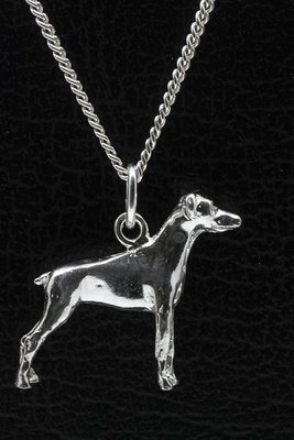 Zilveren Dobermann oren ongecoupeerd ketting hanger - groot