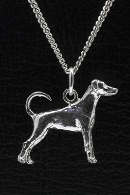 Zilveren Dobermann oren ongecoupeerd met staart ketting hanger - groot