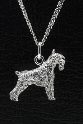 Zilveren Riesen schnauzer oren gecoupeerd ketting hanger - groot