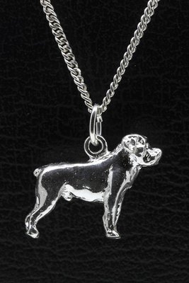 Zilveren Rottweiler ketting hanger - groot