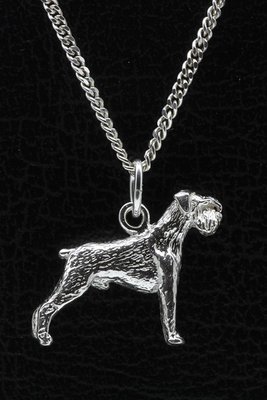 Zilveren Schnauzer middelslag oren ongecoupeerd ketting hanger - groot