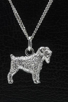 Zilveren Russian terrier zwart ketting hanger - groot