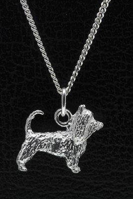 Zilveren Australische silky terrier met staart ketting hanger - groot