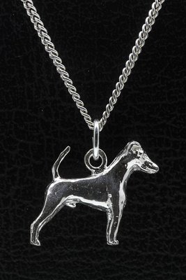 Zilveren Fox terrier gladhaar met staart ketting hanger - groot