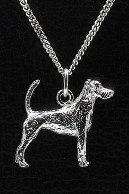 Zilveren Jack russell terrier parson gladhaar met staart ketting hanger - groot