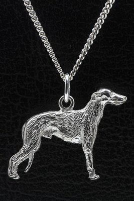 Zilveren Galgo espagnol ketting hanger - groot